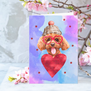 Blue Purple Poodle Valentine's Day Gift Dog Card