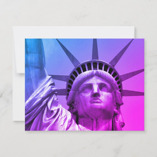 Blue Purple Pop Art Statue of Liberty New York Holiday Card (Front)