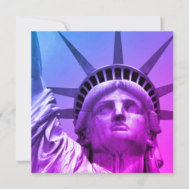 Blue Purple Pop Art Statue of Liberty New York Holiday Card (Front)