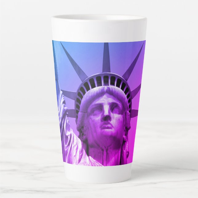 Blue Purple Pop Art Statue of Liberty New York Latte Mug (Front)