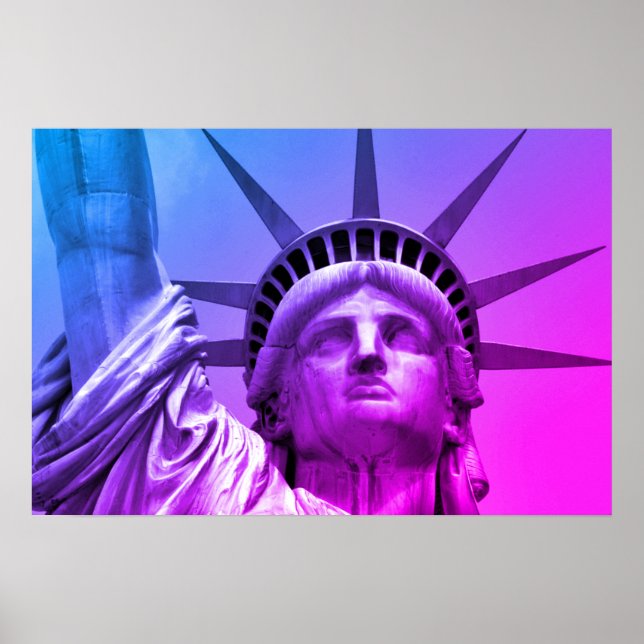 Blue Purple Pop Art Statue of Liberty New York Poster (Front)