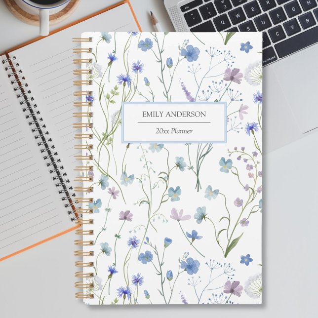 Blue Purple Pretty Wildflower Floral Pattern 2026 Planner (In situ)
