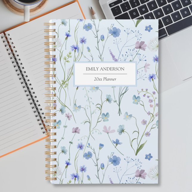 Blue Purple Pretty Wildflower Floral Pattern 2026 Planner (In situ)
