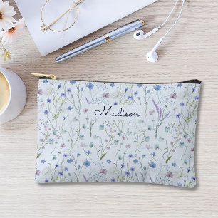 Blue Purple Pretty Wildflower Floral Pattern Accessory Pouch