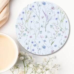 Blue Purple Pretty Wildflower Floral Pattern Coaster