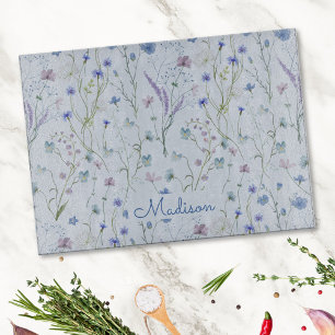 Blue Purple Pretty Wildflower Floral Pattern Cutting Board