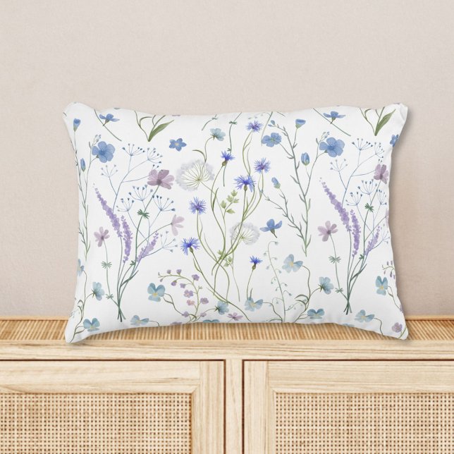 Blue Purple Pretty Wildflower Floral Pattern Decorative Cushion (In situ)