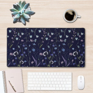 Blue Purple Pretty Wildflower Floral Pattern Desk Mat