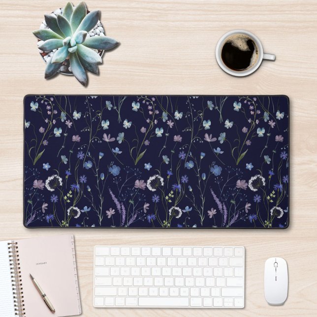 Blue Purple Pretty Wildflower Floral Pattern Desk Mat (In situ)