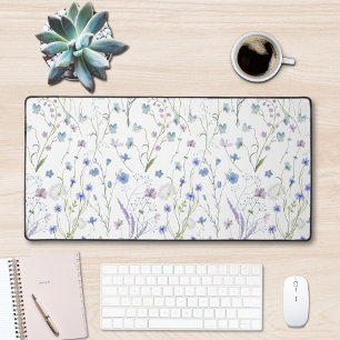 Blue Purple Pretty Wildflower Floral Pattern Desk Mat