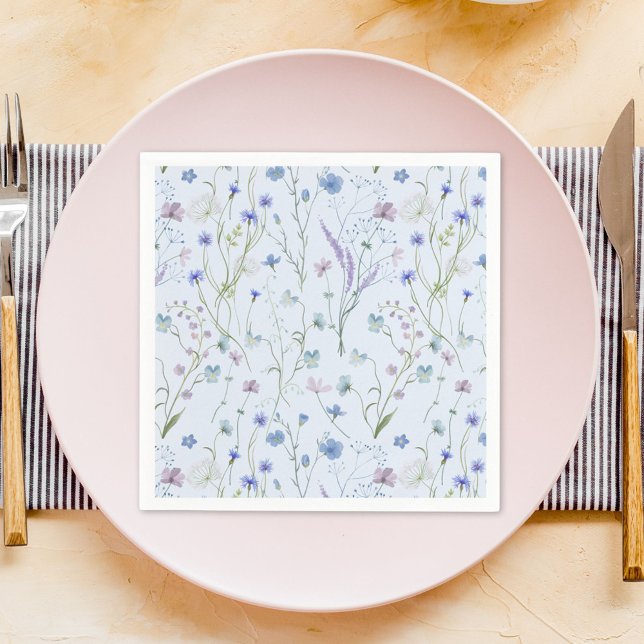 Blue Purple Pretty Wildflower Floral Pattern Napkin (In situ)