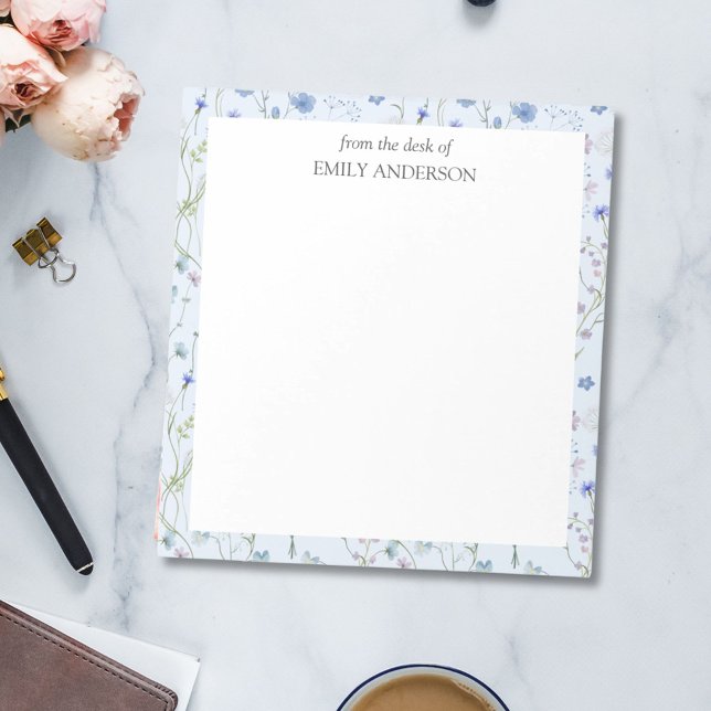 Blue Purple Pretty Wildflower Floral Pattern Notepad (In situ)