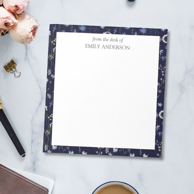 Blue Purple Pretty Wildflower Floral Pattern Notepad (In situ)