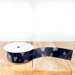 Blue Purple Pretty Wildflower Floral Pattern Satin Ribbon