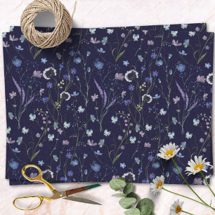 Blue Purple Pretty Wildflower Floral Pattern Tissue Paper