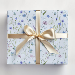 Blue Purple Pretty Wildflower Floral Pattern Wrapping Paper