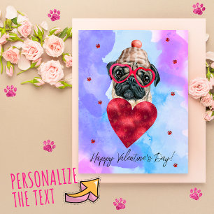 Blue Purple Pug Valentine's Day Gift Dog Holiday Postcard