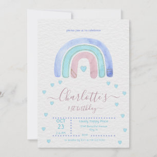 Blue Purple Rainbow Any Birthday Invitation