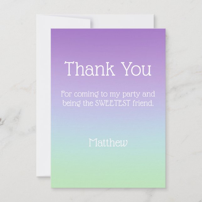 Blue Purple Rainbow Boy Thank You Card (Front)