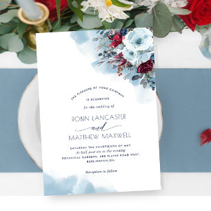 Blue, Purple, Red Floral Celestial Blooms Wedding Invitation