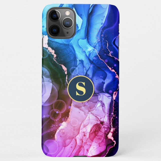 Blue, Purple & Red-Violet Liquid Ink, Monogram Cas iPhone Case (Back)