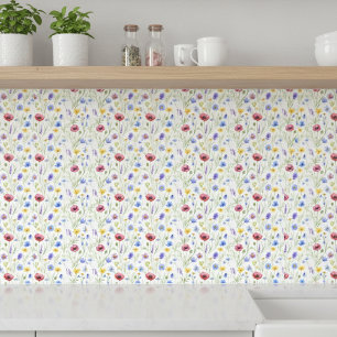 Blue Purple Red Watercolor Wildflower Ceramic Tile