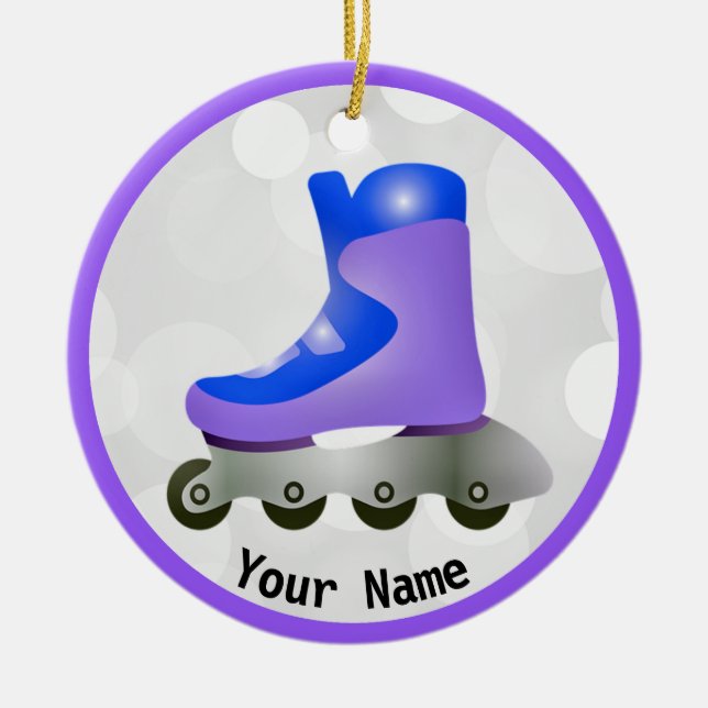 Blue Purple Rollerblade Skate Design Ceramic Ornam Ornament (Front)
