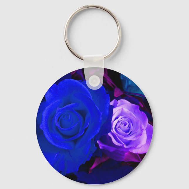Blue Purple Rose Keychain - Customisable (Front)