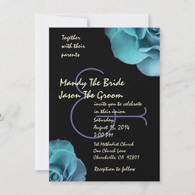 Blue Purple Roses and Black Wedding Template (Front)