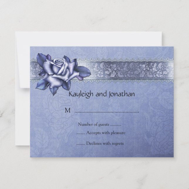 Blue Purple Roses and Lace RSVP Card (Front)