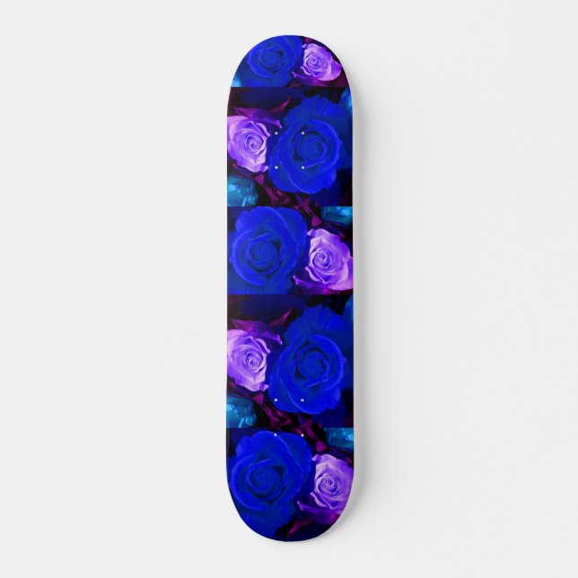 Blue Purple Roses Skateboard - Customisable (Front)