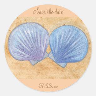 Blue Purple Seashells Wedding Save date Stickers