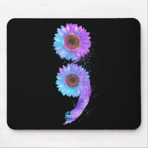 Blue Purple Semicolon Sunflower Suicide Prevention Mouse Pad
