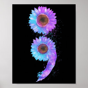 Blue Purple Semicolon Sunflower Suicide Prevention Poster
