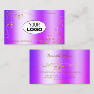 Blue Purple Shimmery Gold Ornate Corners with Logo Business Card