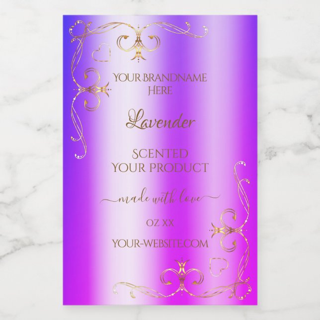 Blue Purple Shimmery Gold Ornate Product Labels (Single Label)