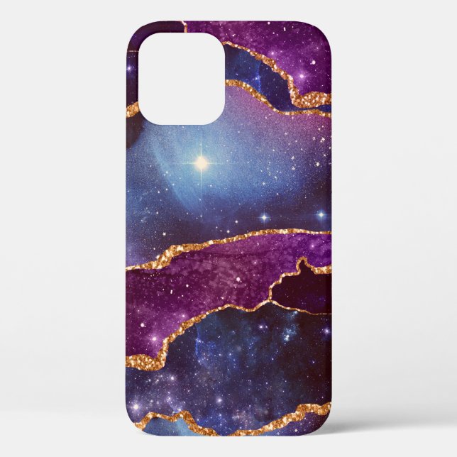 Blue & Purple Space & Stars Modern Agate Case-Mate iPhone Case (Back)