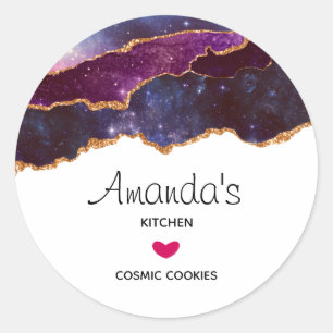 Blue & Purple Space & Stars Modern Agate Kitchen Classic Round Sticker