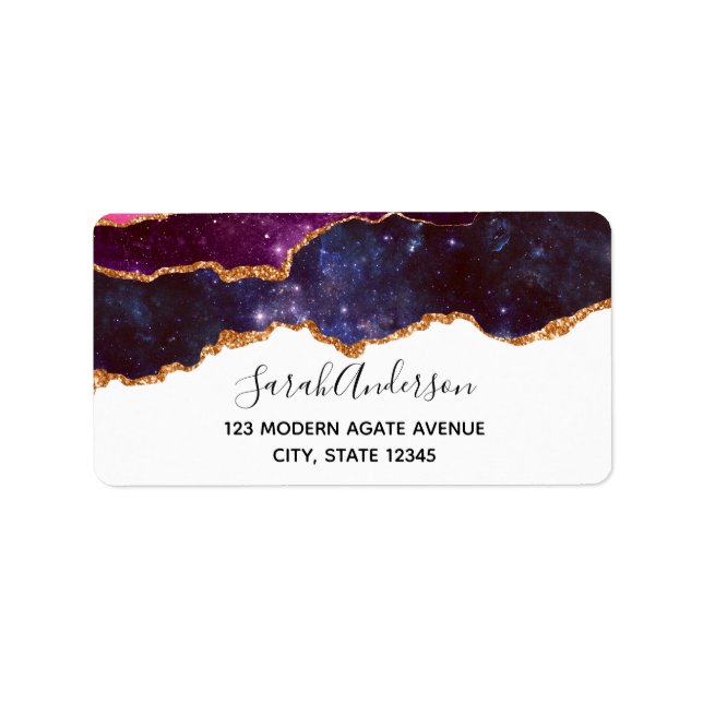 Blue & Purple Space & Stars Modern Agate Label (Front)