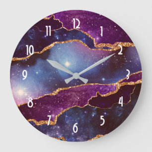 Blue & Purple Space & Stars Modern Agate Large Clock