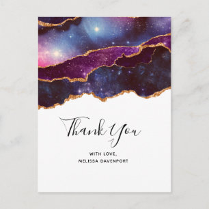 Blue & Purple Space & Stars Modern Agate Thank You Postcard