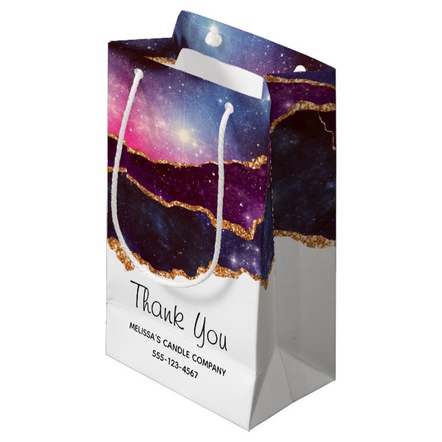Blue & Purple Space & Stars Modern Agate Thank You Small Gift Bag (Front Angled)
