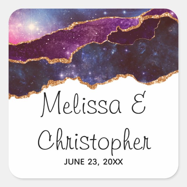 Blue & Purple Space & Stars Modern Agate Wedding Square Sticker (Front)