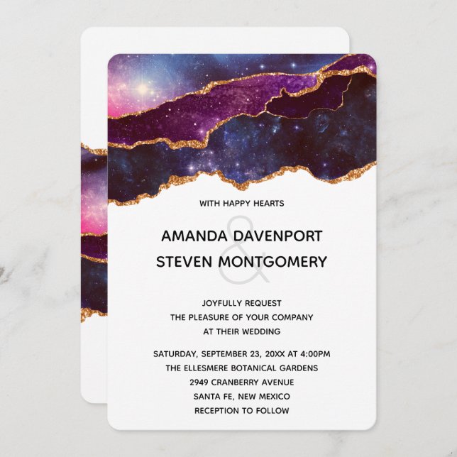 Blue & Purple Space & Stars Modern Wedding Invitation (Front/Back)