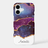 Blue & Purple Space & Stars with Gold Ribbon