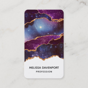 Blue & Purple Space & Stars with Gold Ribbon Business Card