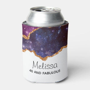 Blue & Purple Space & Stars with Gold Ribbon Can Cooler