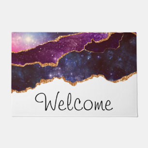 Blue & Purple Space & Stars with Gold Ribbon Doormat