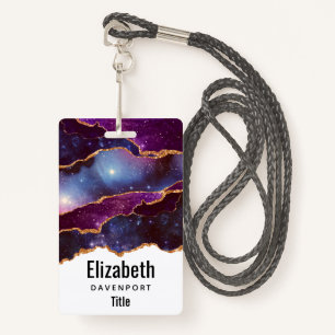 Blue & Purple Space & Stars with Gold Ribbon ID Badge