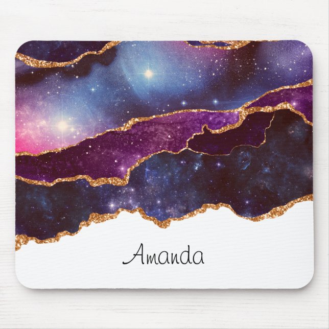Blue & Purple Space & Stars with Gold Ribbon Mouse Pad (Front)
